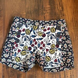 Cartonnier High Waist Floral Women's Shorts - Black, White, Red, Yellow Size 2